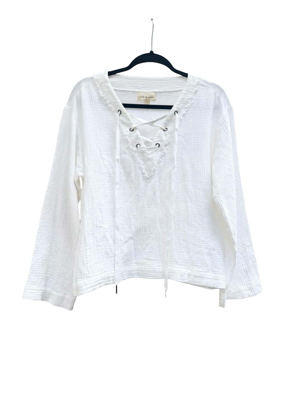 Cloth & Stone White Gauze Lace-Up Bell Sleeve Pullover Blouse